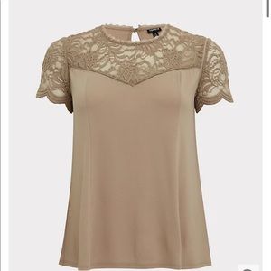 TAUPE STUDIO KNIT & LACE TOP